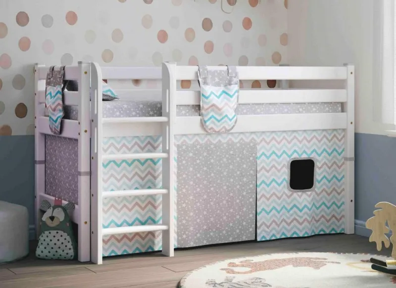 Штора для низкой кровати Соня Зигзаг небесный/Звездопад на сером